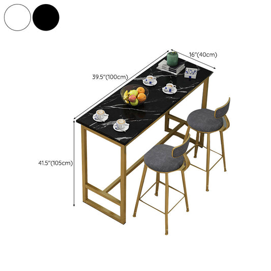 Wooden Top Bistro Bar Table Rectangle Gold Base Bar Table for Home