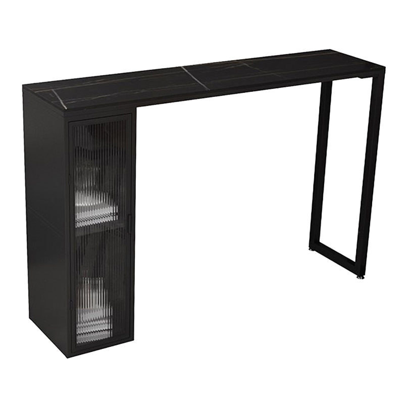 Modern Sintered Stone Bar Table Rectangle Dining Table with Storage Shelves Black Without Chairs Clearhalo 'Bar Furniture' 'Bar Tables' 'bar_tables' 'furn' 'furn_bar_tables' 'Furniture' 'Kitchen & Dining Furniture' 6581478