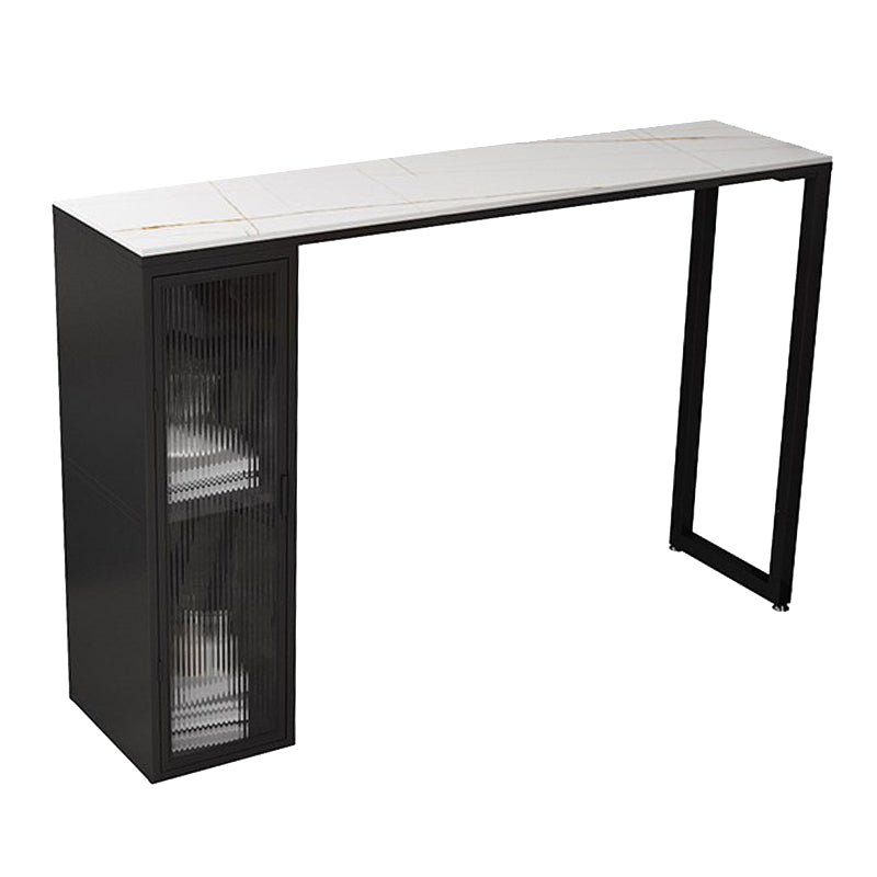 Modern Sintered Stone Bar Table Rectangle Dining Table with Storage Shelves White Gold Without Chairs Clearhalo 'Bar Furniture' 'Bar Tables' 'bar_tables' 'furn' 'furn_bar_tables' 'Furniture' 'Kitchen & Dining Furniture' 6581479