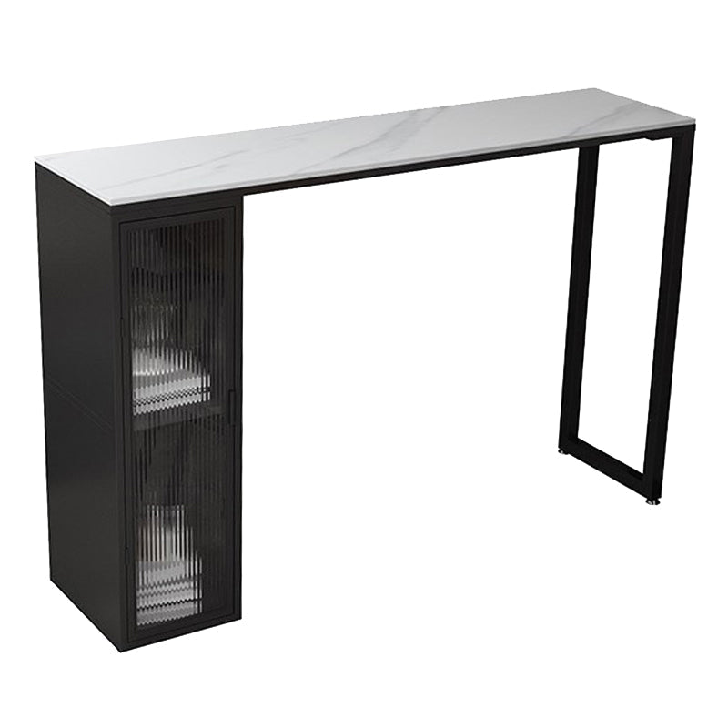 Modern Sintered Stone Bar Table Rectangle Dining Table with Storage Shelves White Grey Without Chairs Clearhalo 'Bar Furniture' 'Bar Tables' 'bar_tables' 'furn' 'furn_bar_tables' 'Furniture' 'Kitchen & Dining Furniture' 6581481