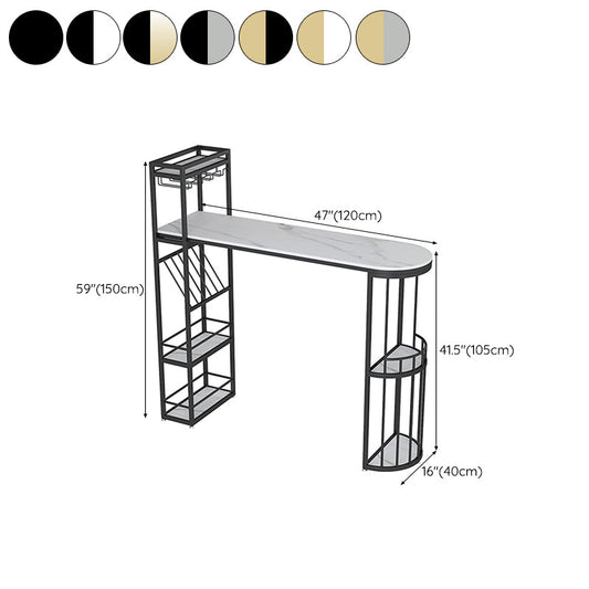 Stone Top Bistro Bar Table Rectangle Bar Table with Wine Rack