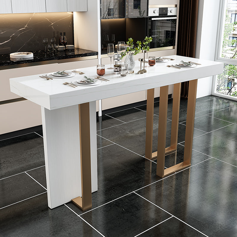 Faux Marble Bistro Bar Table Rectangle White Bar Table for Home 59.1"L x 23.6"W x 39.4"H Without Chairs Clearhalo 'Bar Furniture' 'Bar Tables' 'bar_tables' 'furn' 'furn_bar_tables' 'Furniture' 'Kitchen & Dining Furniture' 6581549