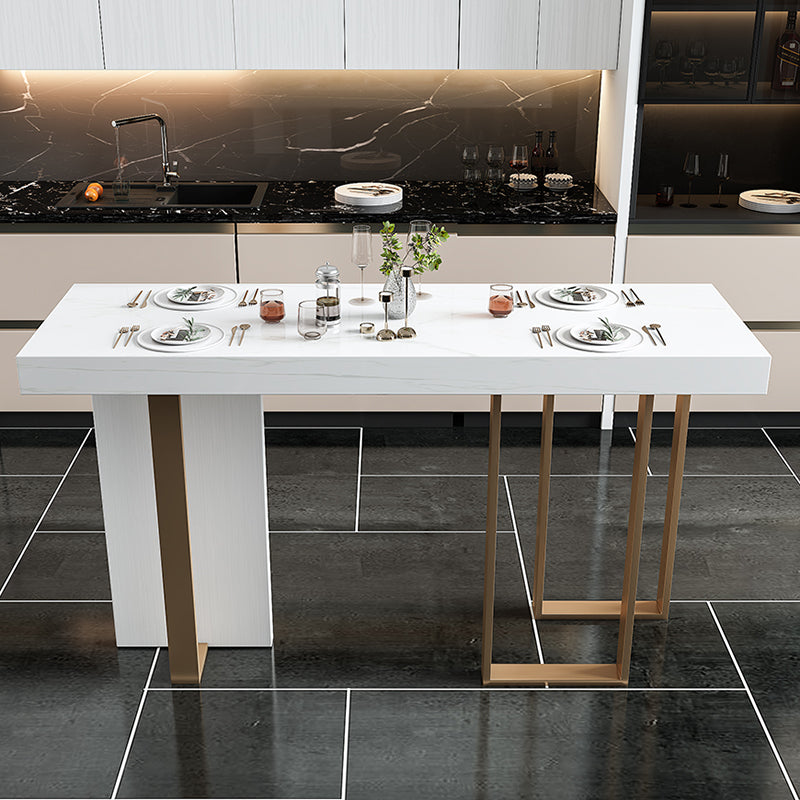Faux Marble Bistro Bar Table Rectangle White Bar Table for Home Clearhalo 'Bar Furniture' 'Bar Tables' 'bar_tables' 'furn' 'furn_bar_tables' 'Furniture' 'Kitchen & Dining Furniture' 6581556