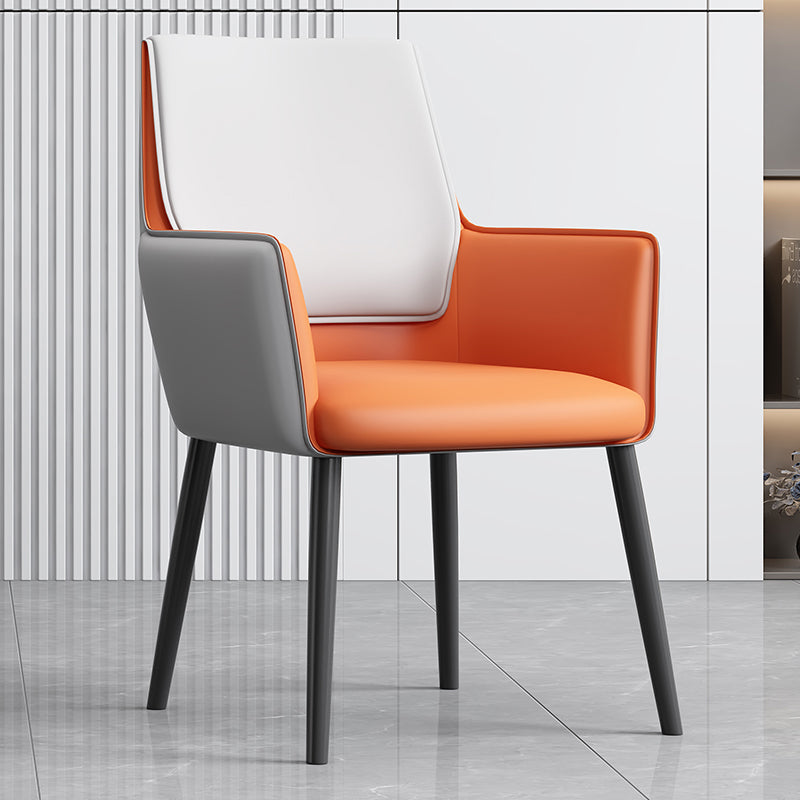 Faux Leather Upholstered Chair Contemporary Kitchen Dining Arm Chair Grey Orange 1 Piece Clearhalo 'Dining Chairs' 'Dining Tables & Seating' 'dining_chair' 'furn' 'furn_dining_chair' 'Furniture' 'Kitchen & Dining Furniture' 6581607