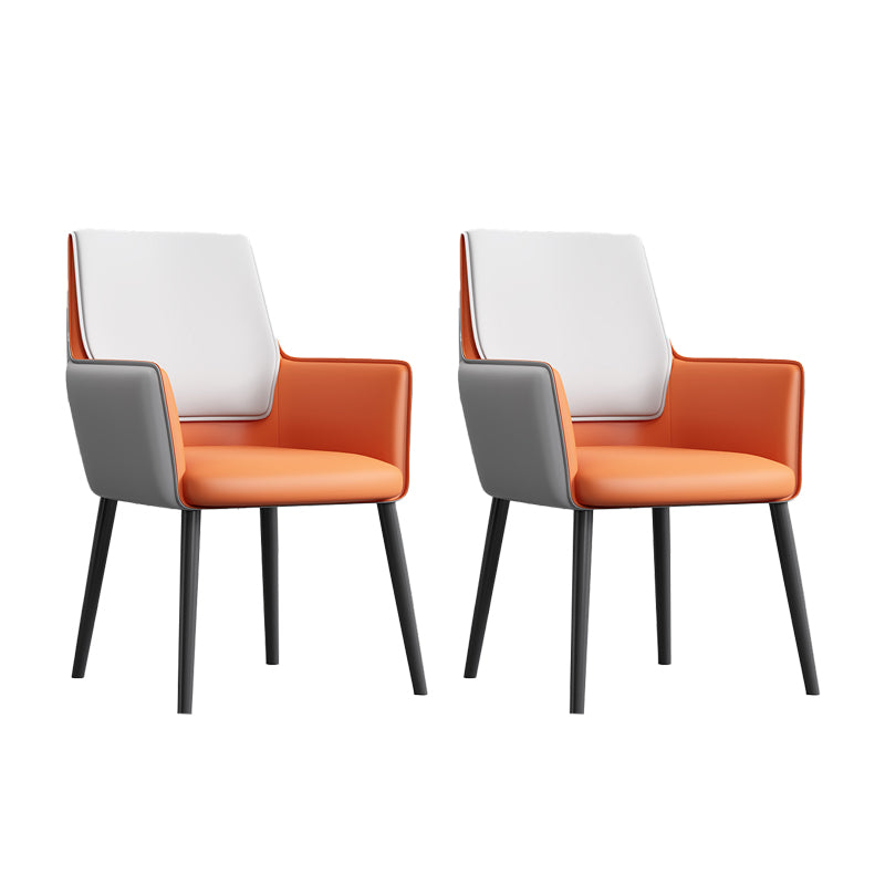Faux Leather Upholstered Chair Contemporary Kitchen Dining Arm Chair Grey Orange 2 Piece Set Clearhalo 'Dining Chairs' 'Dining Tables & Seating' 'dining_chair' 'furn' 'furn_dining_chair' 'Furniture' 'Kitchen & Dining Furniture' 6581609