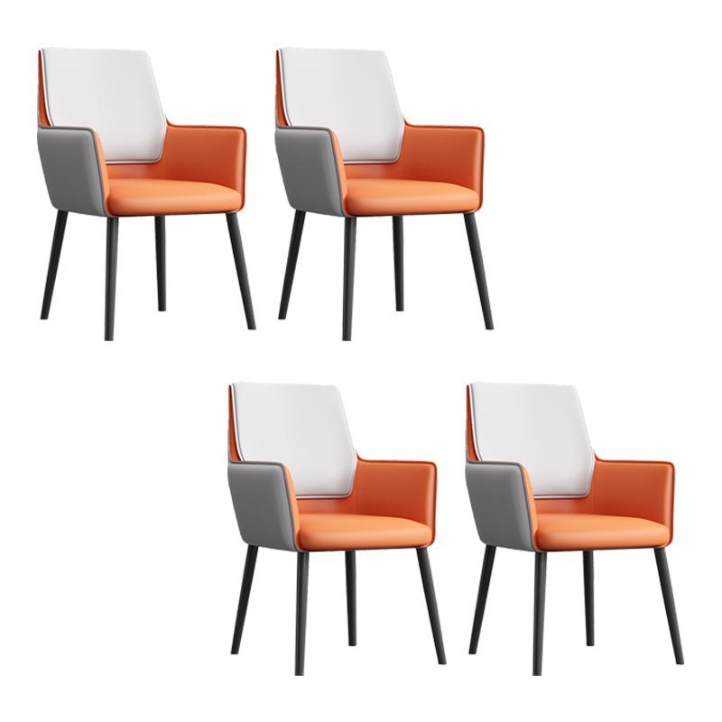Faux Leather Upholstered Chair Contemporary Kitchen Dining Arm Chair Grey Orange 4 Piece Set Clearhalo 'Dining Chairs' 'Dining Tables & Seating' 'dining_chair' 'furn' 'furn_dining_chair' 'Furniture' 'Kitchen & Dining Furniture' 6581611