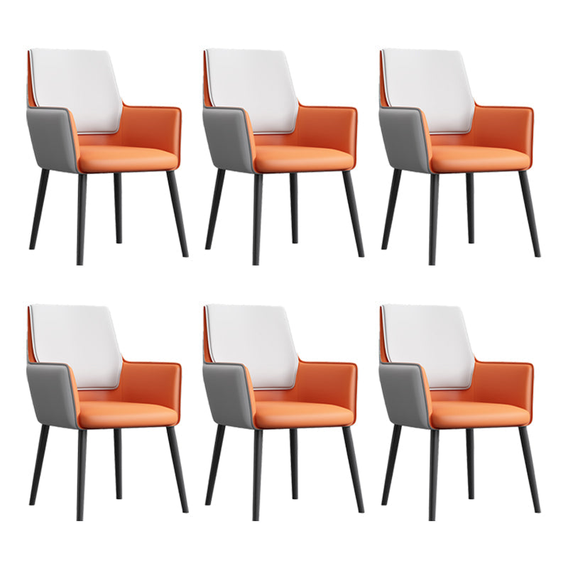 Faux Leather Upholstered Chair Contemporary Kitchen Dining Arm Chair Grey Orange 6 Piece Set Clearhalo 'Dining Chairs' 'Dining Tables & Seating' 'dining_chair' 'furn' 'furn_dining_chair' 'Furniture' 'Kitchen & Dining Furniture' 6581612