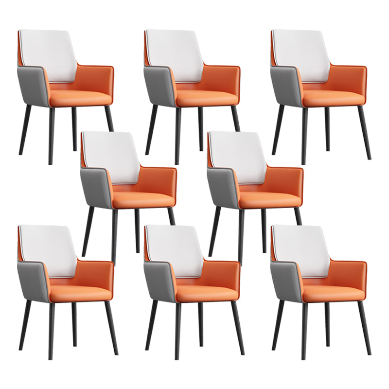 Faux Leather Upholstered Chair Contemporary Kitchen Dining Arm Chair Grey Orange 8 Piece Set Clearhalo 'Dining Chairs' 'Dining Tables & Seating' 'dining_chair' 'furn' 'furn_dining_chair' 'Furniture' 'Kitchen & Dining Furniture' 6581615