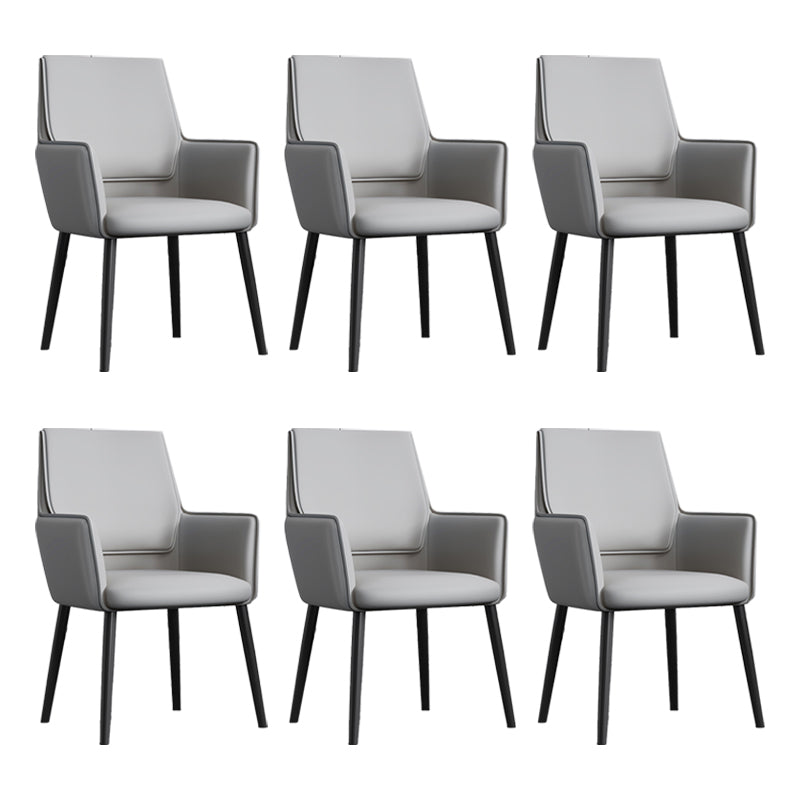Faux Leather Upholstered Chair Contemporary Kitchen Dining Arm Chair Light Gray 6 Piece Set Clearhalo 'Dining Chairs' 'Dining Tables & Seating' 'dining_chair' 'furn' 'furn_dining_chair' 'Furniture' 'Kitchen & Dining Furniture' 6581621