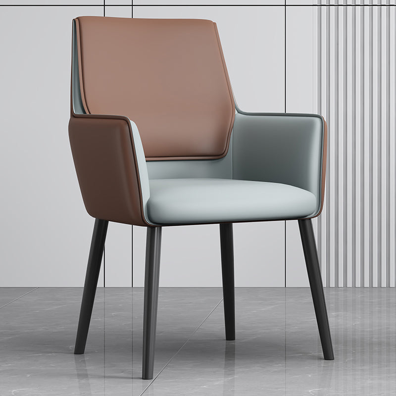 Faux Leather Upholstered Chair Contemporary Kitchen Dining Arm Chair Brown-Grey 1 Piece Clearhalo 'Dining Chairs' 'Dining Tables & Seating' 'dining_chair' 'furn' 'furn_dining_chair' 'Furniture' 'Kitchen & Dining Furniture' 6581623