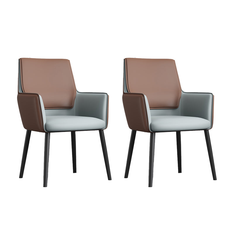 Faux Leather Upholstered Chair Contemporary Kitchen Dining Arm Chair Brown-Grey 2 Piece Set Clearhalo 'Dining Chairs' 'Dining Tables & Seating' 'dining_chair' 'furn' 'furn_dining_chair' 'Furniture' 'Kitchen & Dining Furniture' 6581624