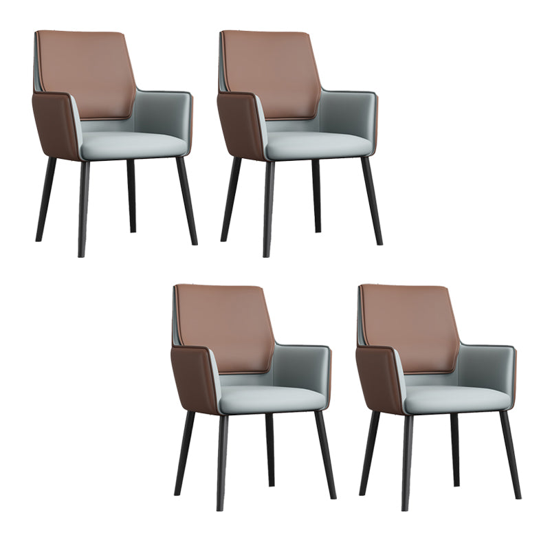 Faux Leather Upholstered Chair Contemporary Kitchen Dining Arm Chair Brown-Grey 4 Piece Set Clearhalo 'Dining Chairs' 'Dining Tables & Seating' 'dining_chair' 'furn' 'furn_dining_chair' 'Furniture' 'Kitchen & Dining Furniture' 6581625