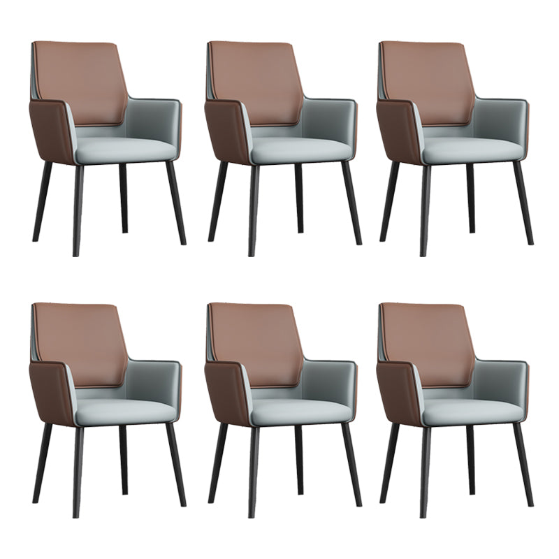 Faux Leather Upholstered Chair Contemporary Kitchen Dining Arm Chair Brown-Grey 6 Piece Set Clearhalo 'Dining Chairs' 'Dining Tables & Seating' 'dining_chair' 'furn' 'furn_dining_chair' 'Furniture' 'Kitchen & Dining Furniture' 6581626