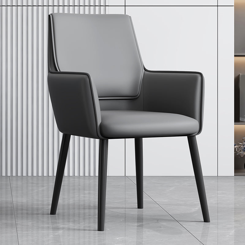 Faux Leather Upholstered Chair Contemporary Kitchen Dining Arm Chair Dark Gray 1 Piece Clearhalo 'Dining Chairs' 'Dining Tables & Seating' 'dining_chair' 'furn' 'furn_dining_chair' 'Furniture' 'Kitchen & Dining Furniture' 6581633