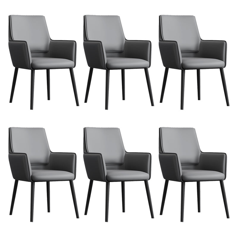 Faux Leather Upholstered Chair Contemporary Kitchen Dining Arm Chair Dark Gray 6 Piece Set Clearhalo 'Dining Chairs' 'Dining Tables & Seating' 'dining_chair' 'furn' 'furn_dining_chair' 'Furniture' 'Kitchen & Dining Furniture' 6581636