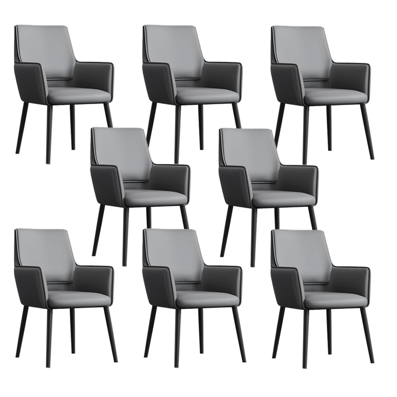 Faux Leather Upholstered Chair Contemporary Kitchen Dining Arm Chair Dark Gray 8 Piece Set Clearhalo 'Dining Chairs' 'Dining Tables & Seating' 'dining_chair' 'furn' 'furn_dining_chair' 'Furniture' 'Kitchen & Dining Furniture' 6581637