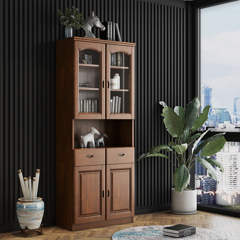 Grooves Handle Storage Cabinet Solid Wood Cabinet with Drawer Walnut 2 Clearhalo 'Cabinets & Chests' 'cabinets_chests' 'furn' 'furn_cabinets_chests' 'Furniture' 'Living Room Furniture' 6582290