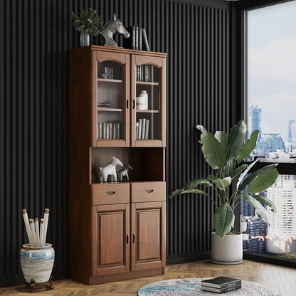 Grooves Handle Storage Cabinet Solid Wood Cabinet with Drawer Walnut 2 Clearhalo 'Cabinets & Chests' 'cabinets_chests' 'furn' 'furn_cabinets_chests' 'Furniture' 'Living Room Furniture' 6582290