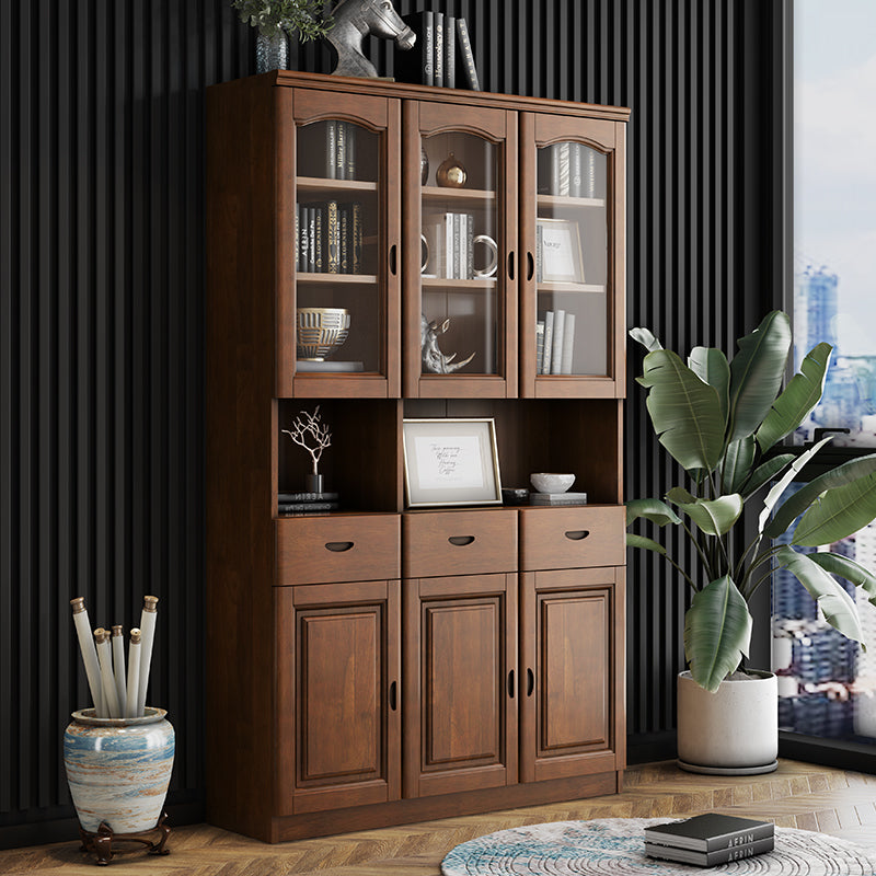 Grooves Handle Storage Cabinet Solid Wood Cabinet with Drawer Walnut 3 Clearhalo 'Cabinets & Chests' 'cabinets_chests' 'furn' 'furn_cabinets_chests' 'Furniture' 'Living Room Furniture' 6582298