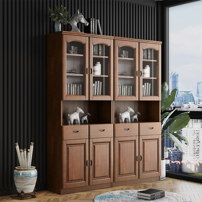 Grooves Handle Storage Cabinet Solid Wood Cabinet with Drawer Walnut 4 Clearhalo 'Cabinets & Chests' 'cabinets_chests' 'furn' 'furn_cabinets_chests' 'Furniture' 'Living Room Furniture' 6582304
