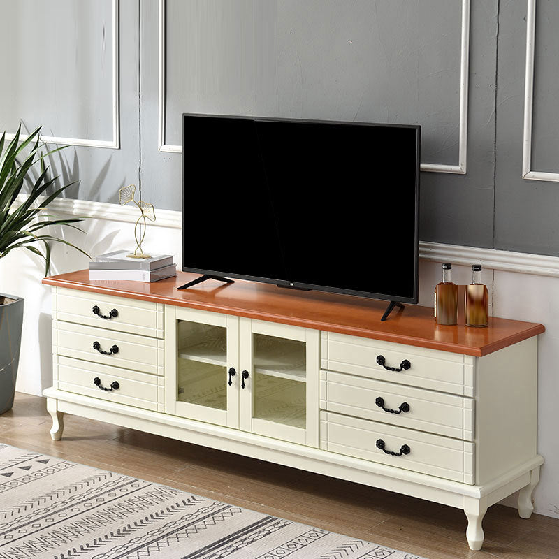 Traditional TV Stand Console Wooden TV Media Console for Living Room White-Brown Clearhalo 'furn' 'furn_tv_stands_entertainment_centers' 'Furniture' 'Living Room Furniture' 'TV Stands & Entertainment Centers' 'TV Stands & Media Storage Furniture' 'tv_stands_entertainment_centers' 6582803