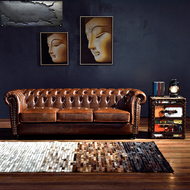 Traditional Flared Arm Sofa Tufted Cushions Seating in Dark Brown Clearhalo 'furn' 'furn_sofas' 'Furniture' 'Living Room Furniture' 'Sofa' 'sofas' 6582933