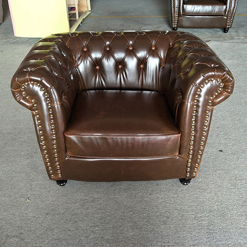 Traditional Flared Arm Sofa Tufted Cushions Seating in Dark Brown 41"L x 33"W x 27"H Clearhalo 'furn' 'furn_sofas' 'Furniture' 'Living Room Furniture' 'Sofa' 'sofas' 6582934