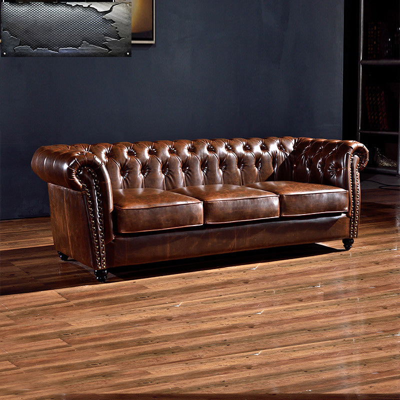 Traditional Flared Arm Sofa Tufted Cushions Seating in Dark Brown Clearhalo 'furn' 'furn_sofas' 'Furniture' 'Living Room Furniture' 'Sofa' 'sofas' 6582936