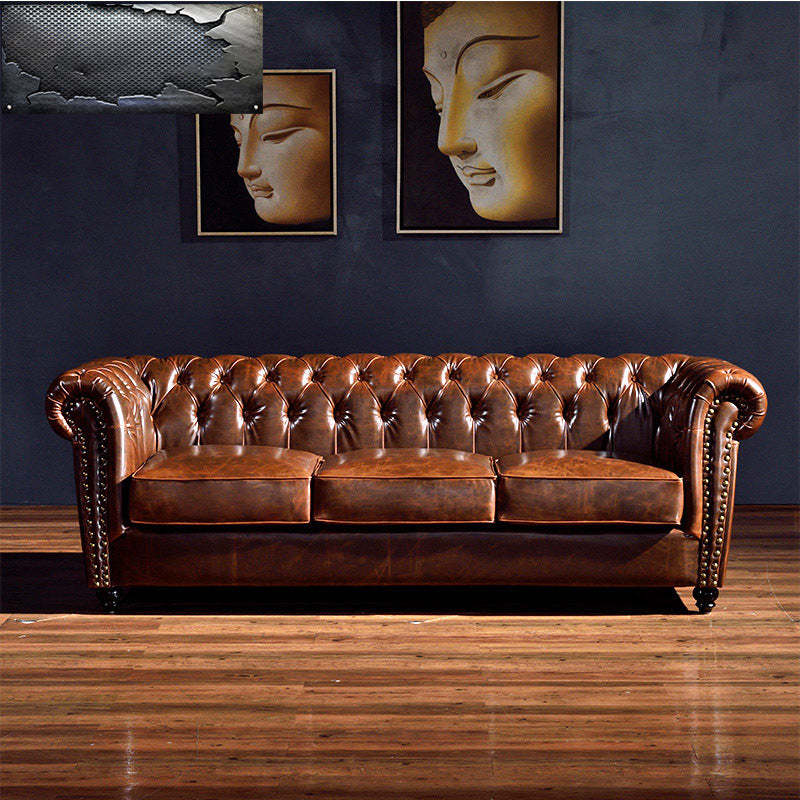 Traditional Flared Arm Sofa Tufted Cushions Seating in Dark Brown Clearhalo 'furn' 'furn_sofas' 'Furniture' 'Living Room Furniture' 'Sofa' 'sofas' 6582938