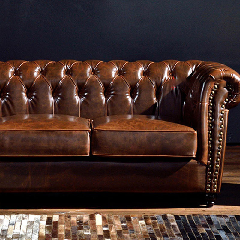 Traditional Flared Arm Sofa Tufted Cushions Seating in Dark Brown Clearhalo 'furn' 'furn_sofas' 'Furniture' 'Living Room Furniture' 'Sofa' 'sofas' 6582939
