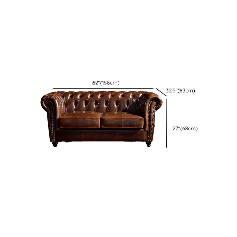 Traditional Flared Arm Sofa Tufted Cushions Seating in Dark Brown Clearhalo 'furn' 'furn_sofas' 'Furniture' 'Living Room Furniture' 'Sofa' 'sofas' 6582945