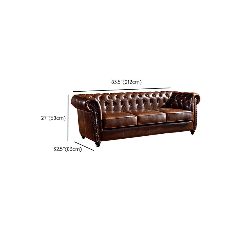 Traditional Flared Arm Sofa Tufted Cushions Seating in Dark Brown Clearhalo 'furn' 'furn_sofas' 'Furniture' 'Living Room Furniture' 'Sofa' 'sofas' 6582946