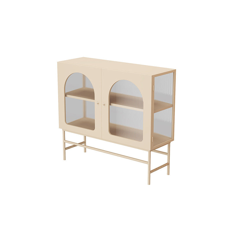 Contemporary Curio Cabinet Metal Glass Doors Display Cabinet for Dining Room