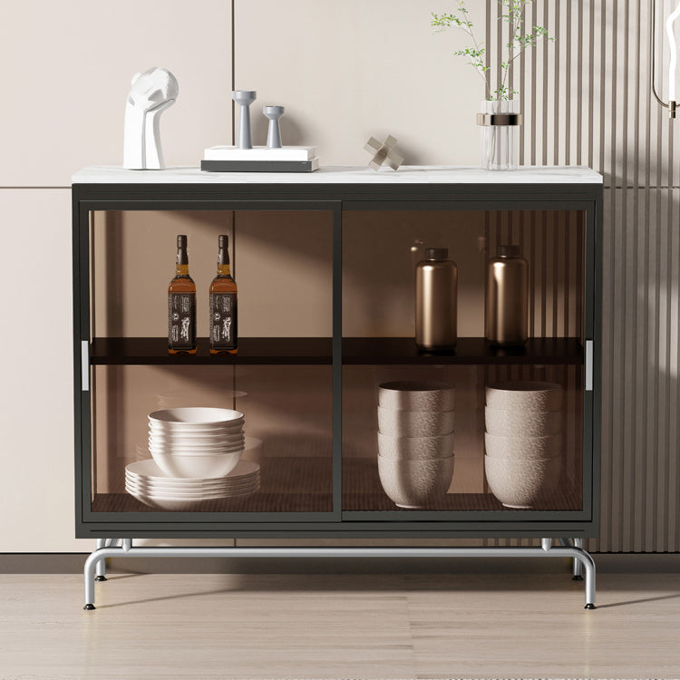 Verre d'armoire Curio en métal moderne et portes coulissantes armoire pour le salon