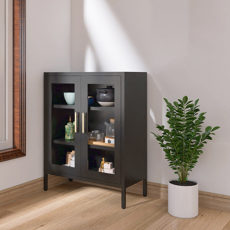 Contemporary Metal China Cabinet Glass Doors Hutch Cabinet for Living Room
