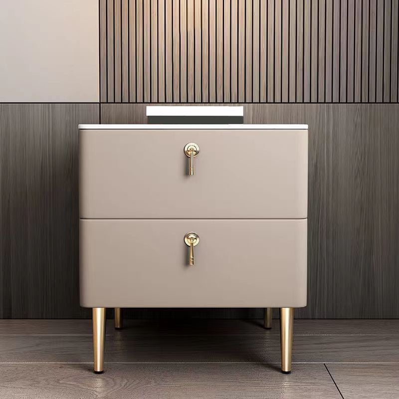 2 - Drawers Glam Bedside Cabinet Antique Finish Accent Table Nightstand 18"L x 16"W x 22"H Khaki 1 Piece Clearhalo 'Bedroom Furniture' 'furn' 'furn_night_stand' 'Furniture' 'night_stand' 'Nightstands' 6583722