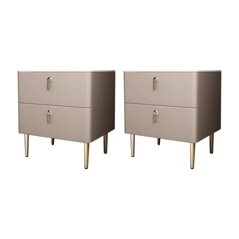 2 - Drawers Glam Bedside Cabinet Antique Finish Accent Table Nightstand Khaki 2 Piece Set Clearhalo 'Bedroom Furniture' 'furn' 'furn_night_stand' 'Furniture' 'night_stand' 'Nightstands' 6583723