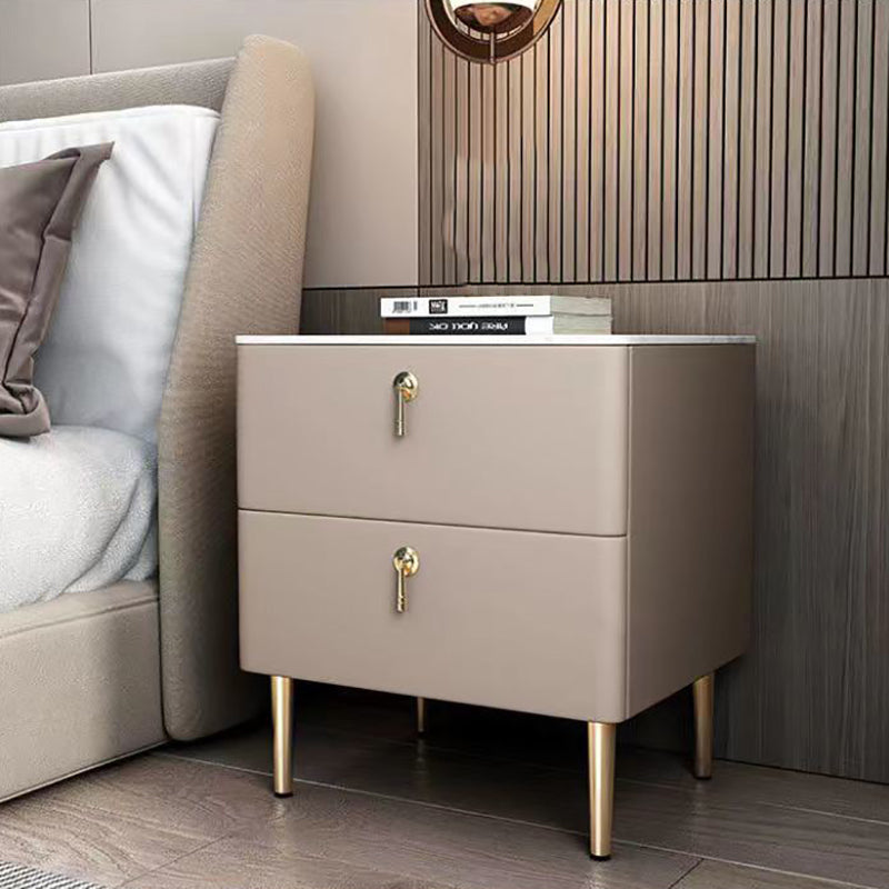 2 - Drawers Glam Bedside Cabinet Antique Finish Accent Table Nightstand 18.9"L x 15.7"W x 21.7"H Khaki 1 Piece Clearhalo 'Bedroom Furniture' 'furn' 'furn_night_stand' 'Furniture' 'night_stand' 'Nightstands' 6583726
