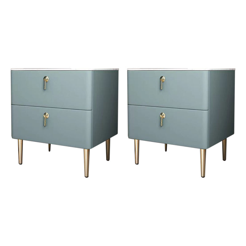 2 - Drawers Glam Bedside Cabinet Antique Finish Accent Table Nightstand Blue 2 Piece Set Clearhalo 'Bedroom Furniture' 'furn' 'furn_night_stand' 'Furniture' 'night_stand' 'Nightstands' 6583736