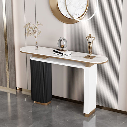 Console ovale in pietra Tavola 33,46 "Accento bianco alto per Hall
