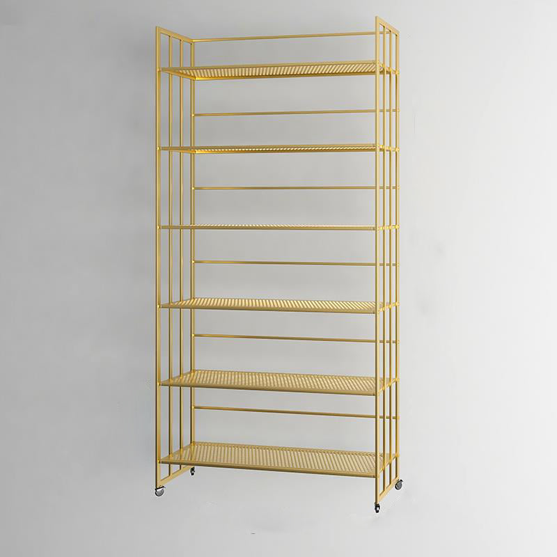 Glam Antique Finish Shelf Bookcase Metal Frame Bookshelf with Rectangular Shelves