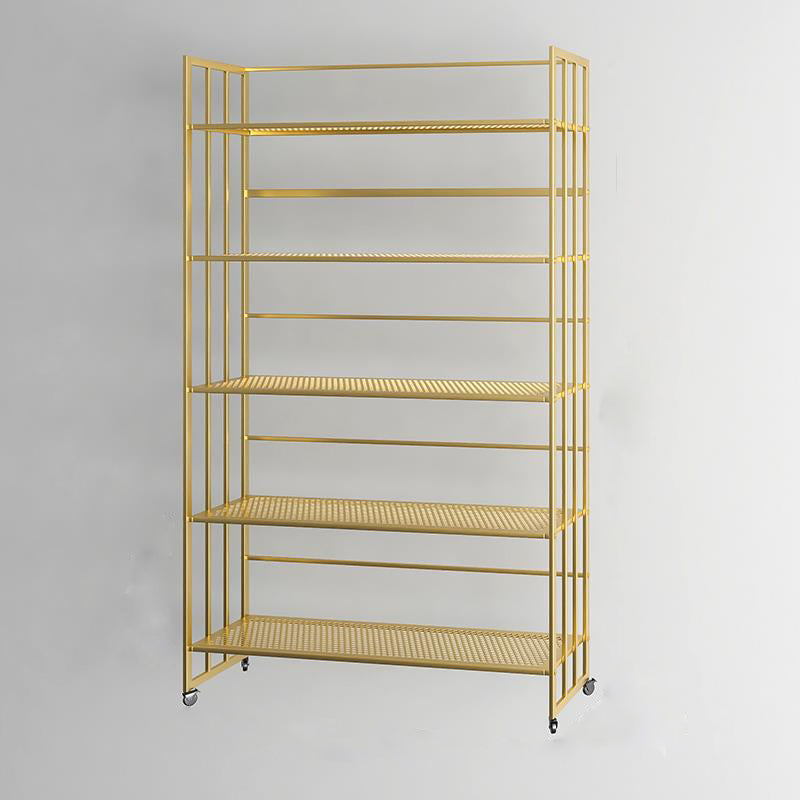 Glam Antique Finish Shelf Bookcase Metal Frame Bookshelf with Rectangular Shelves