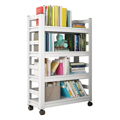 Metal Standard Bookshelf Modern Rectangle Bookcase with Casters