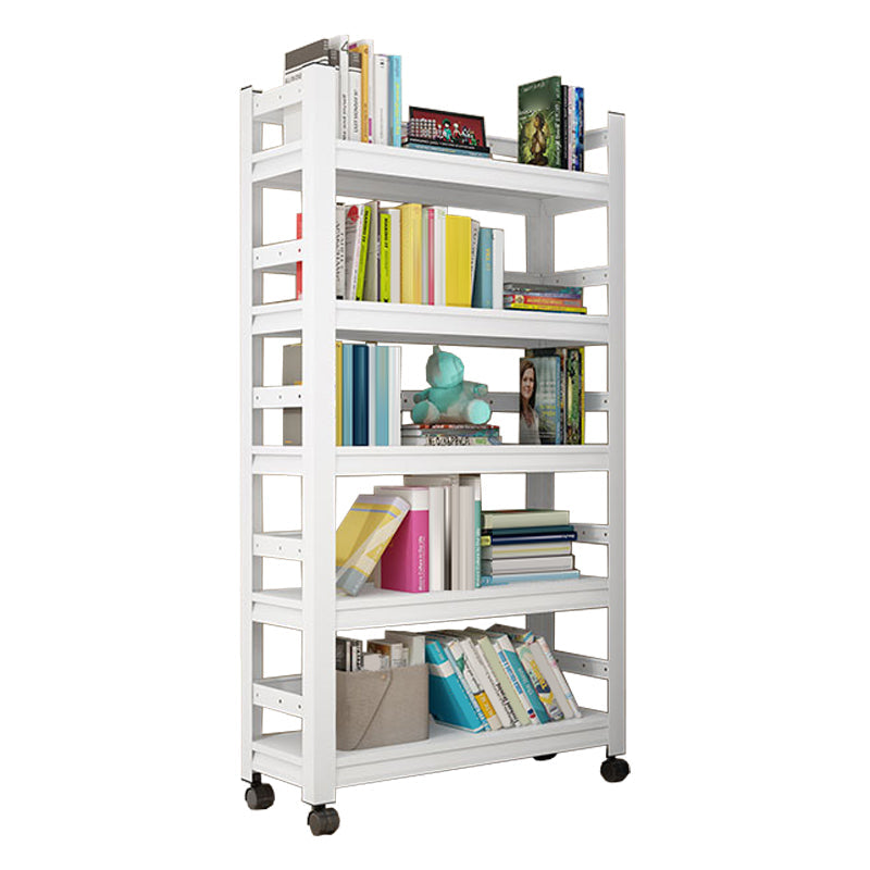 Metal Standard Bookshelf Modern Rectangle Bookcase with Casters