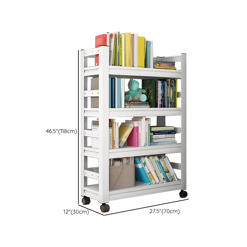 Metal Standard Bookshelf Modern Rectangle Bookcase with Casters