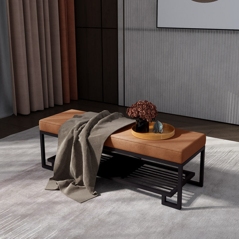 Mid-Century Modern Upholstered Bench Home Rectangle Seating Bench with Legs Faux Leather Orange Clearhalo 'Benches' 'Chairs & Seating' 'furn' 'furn_benches' 'Furniture' 'Living Room Furniture' 6585051