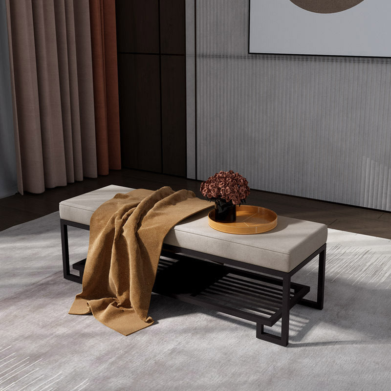 Mid-Century Modern Upholstered Bench Home Rectangle Seating Bench with Legs Faux Leather Gray Clearhalo 'Benches' 'Chairs & Seating' 'furn' 'furn_benches' 'Furniture' 'Living Room Furniture' 6585052