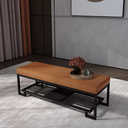 Mid-Century Modern Upholstered Bench Home Rectangle Seating Bench with Legs Leather Orange Clearhalo 'Benches' 'Chairs & Seating' 'furn' 'furn_benches' 'Furniture' 'Living Room Furniture' 6585053