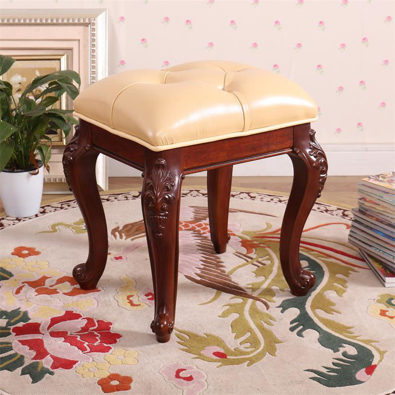 Mid-Century Modern Ottoman Faux Leather Upholstered Tufted Rectangle Ottoman Yellow 1 Piece Brown Clearhalo 'furn' 'furn_ottomans_poufs' 'Furniture' 'Living Room Furniture' 'Ottomans & Poufs' 'ottomans_poufs' 6586289