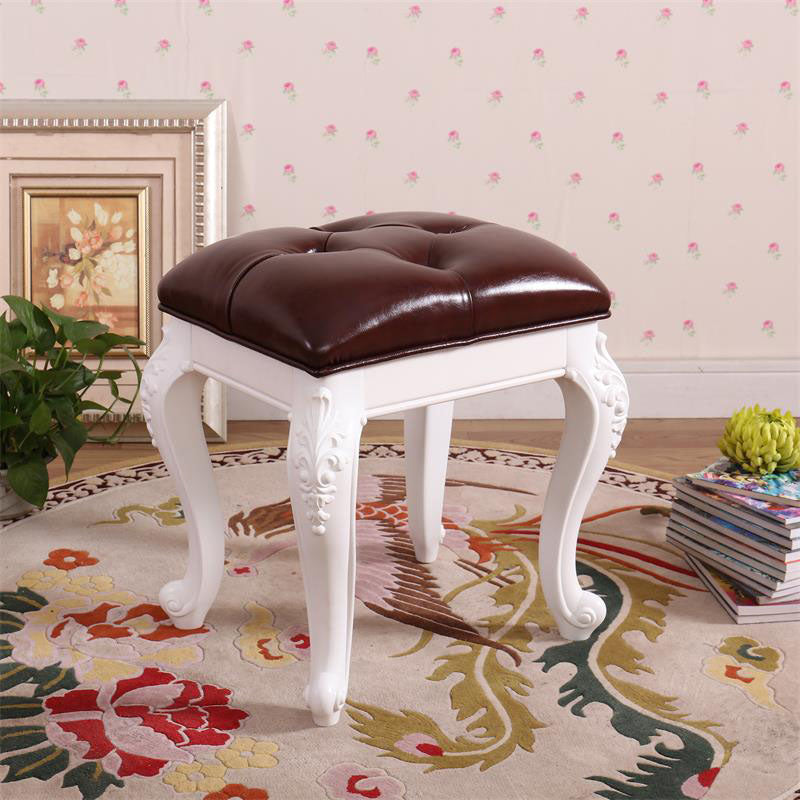 Mid-Century Modern Ottoman Faux Leather Upholstered Tufted Rectangle Ottoman Brown 1 Piece White Clearhalo 'furn' 'furn_ottomans_poufs' 'Furniture' 'Living Room Furniture' 'Ottomans & Poufs' 'ottomans_poufs' 6586296